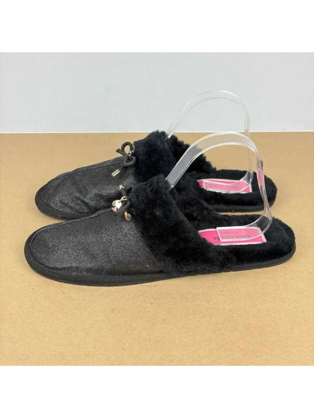 Kate Spade Lacey Slippers Womens 10.5 Black Gold Pink Lined Sparkle